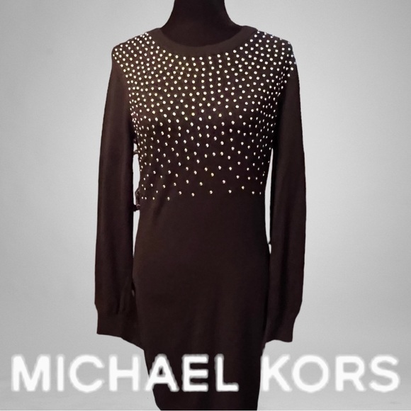 NWT MICHAEL Michael Kors Sliver Studded Black Sweater Dress - Picture 1 of 12